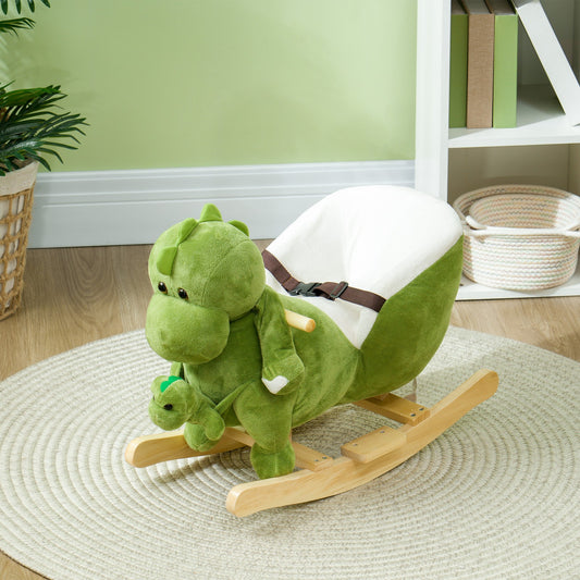 AIYAPLAY Baby Rocking Horse W/ Safety Belt, 32 Songs, Wood Base, Hand Puppet