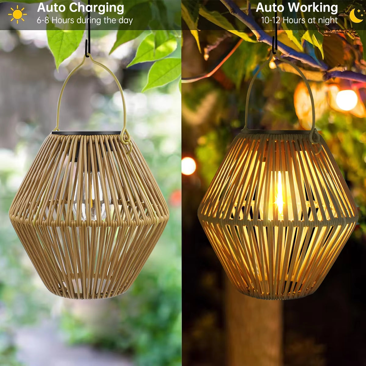 Add Boho Glow – Solar Rattan Lantern