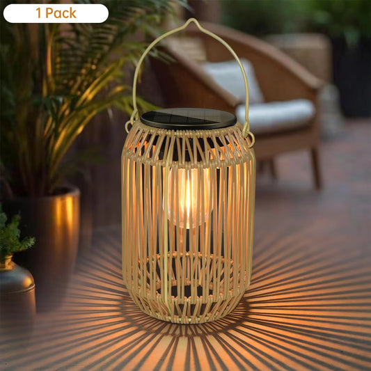 Add Boho Glow – Solar Rattan Lantern