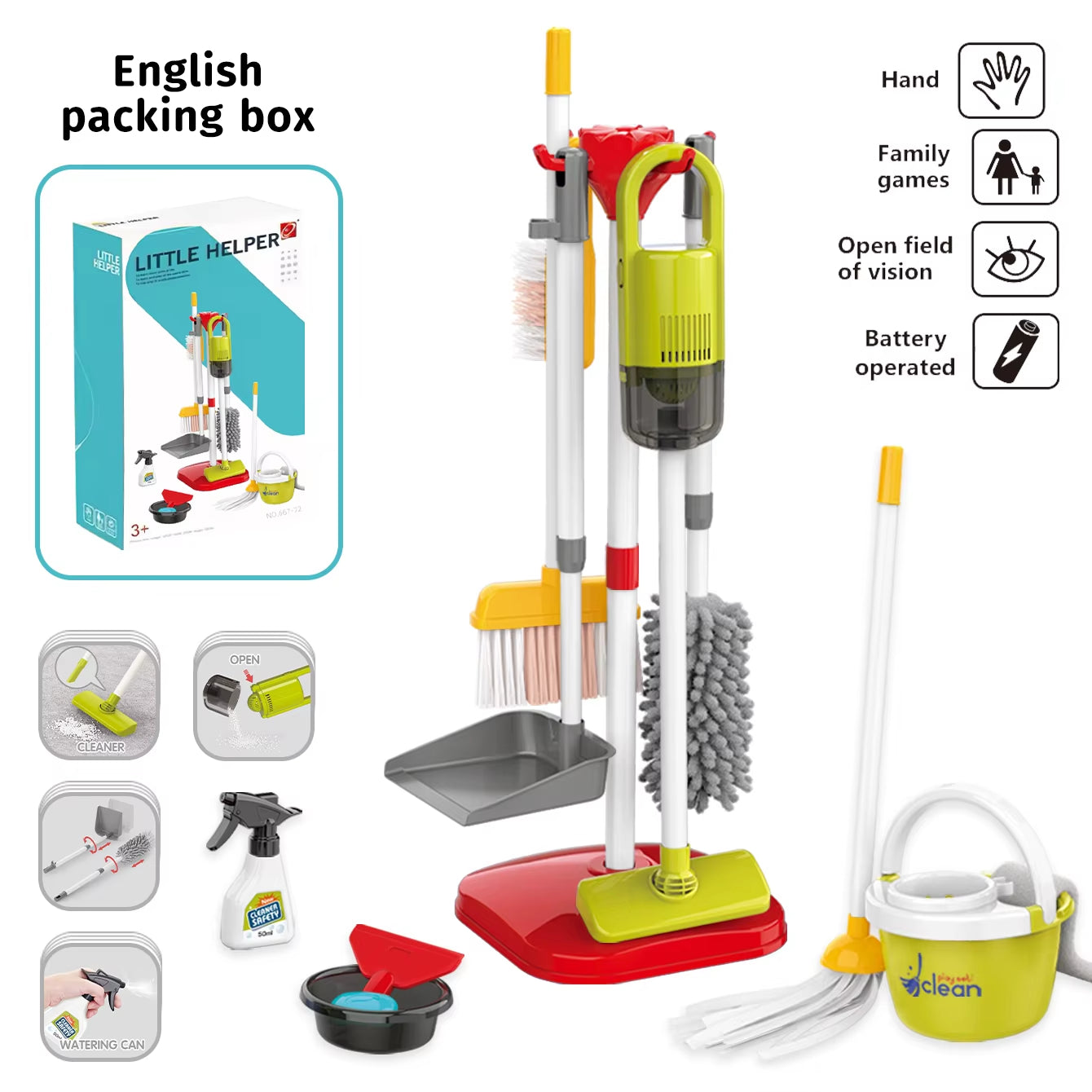 Children’s Pretend Cleaning Toy Set with Vacuum and Tools