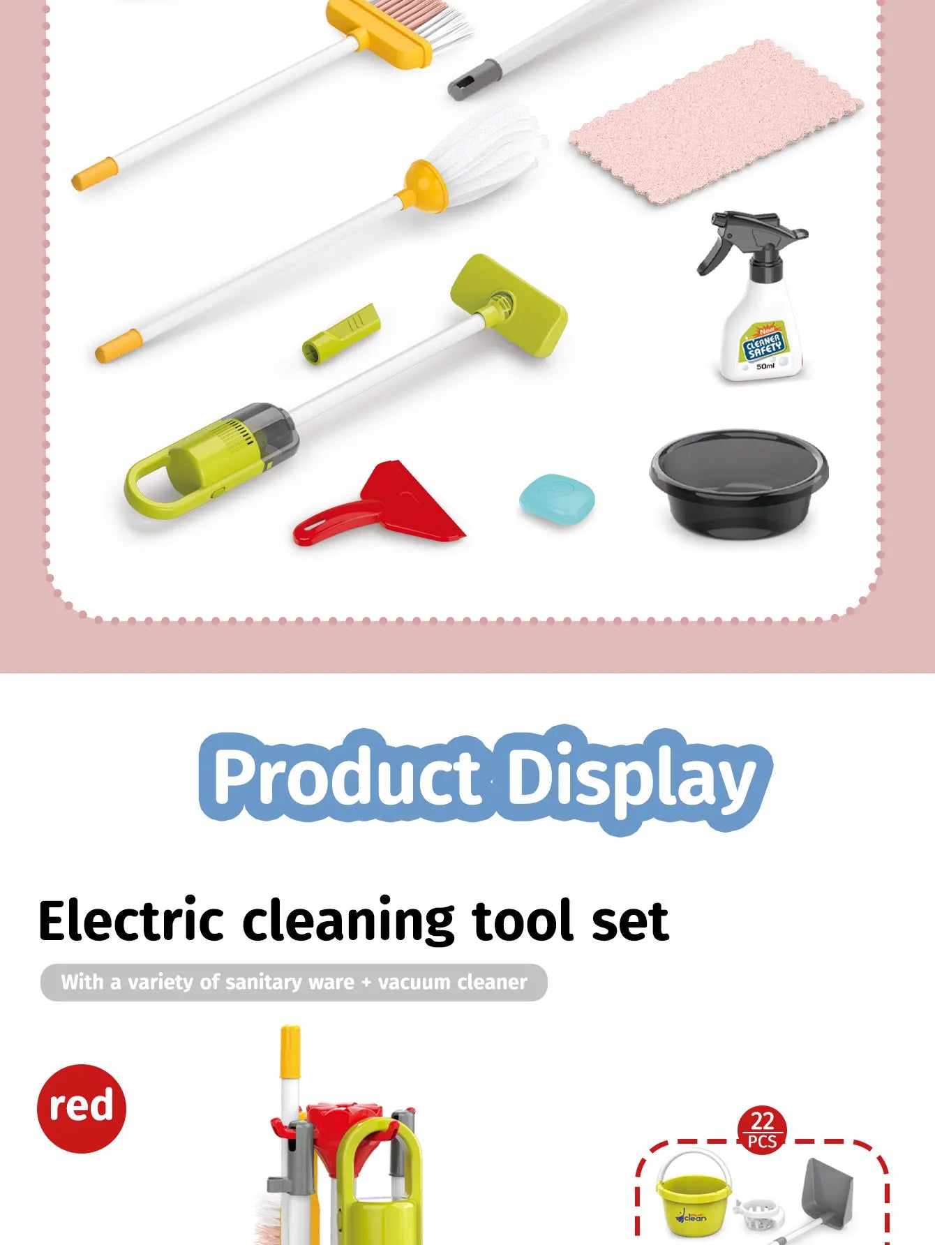 Children’s Pretend Cleaning Toy Set with Vacuum and Tools