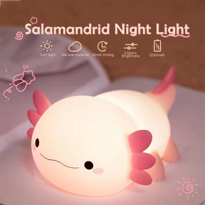 Cute Axolotl Night Light Silicone Touch Lamp for Kids