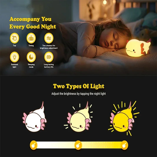 Cute Axolotl Night Light Silicone Touch Lamp for Kids