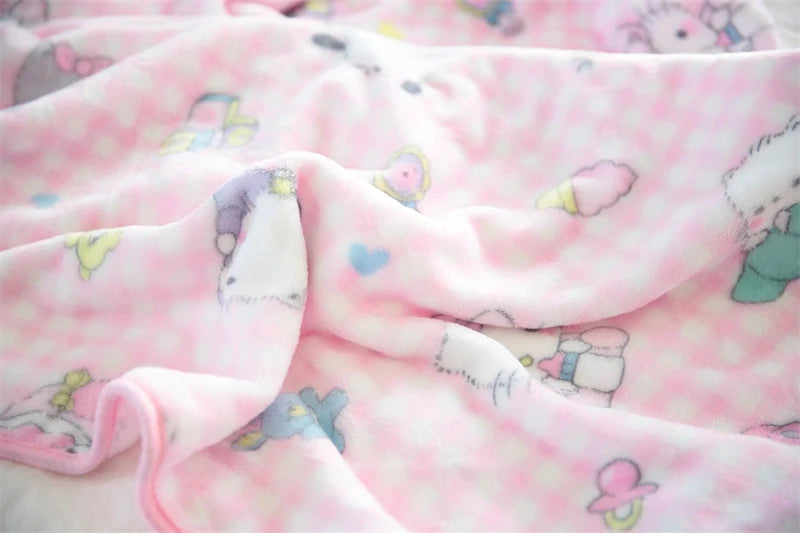 Cute Pink Cat Flannel Blanket Japanese Style Plush Throw