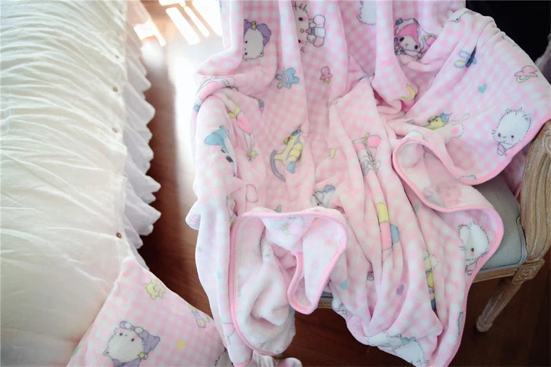 Cute Pink Cat Flannel Blanket Japanese Style Plush Throw