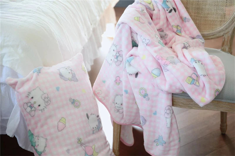 Cute Pink Cat Flannel Blanket Japanese Style Plush Throw
