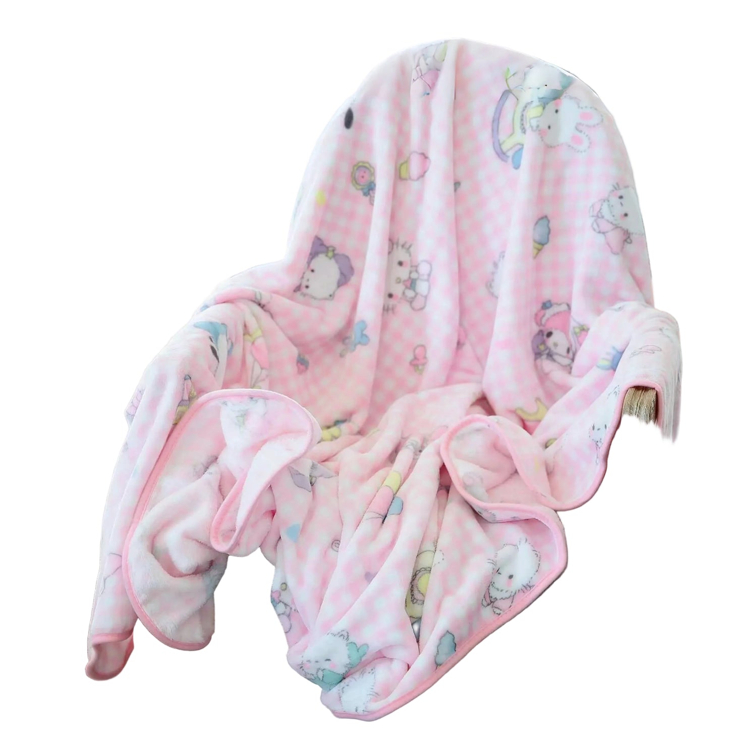 Cute Pink Cat Flannel Blanket Japanese Style Plush Throw