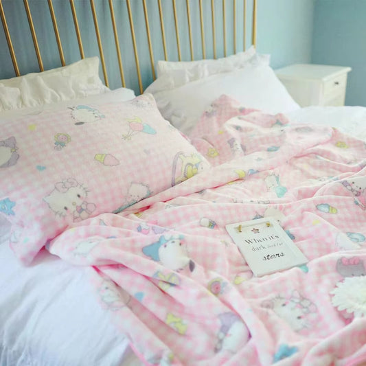 Cute Pink Cat Flannel Blanket Japanese Style Plush Throw