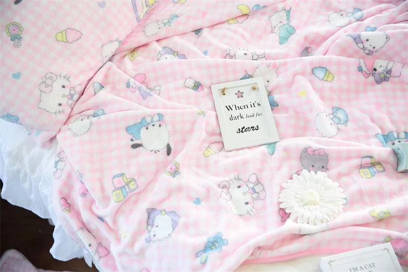 Cute Pink Cat Flannel Blanket Japanese Style Plush Throw