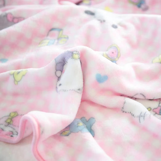 Cute Pink Cat Flannel Blanket Japanese Style Plush Throw