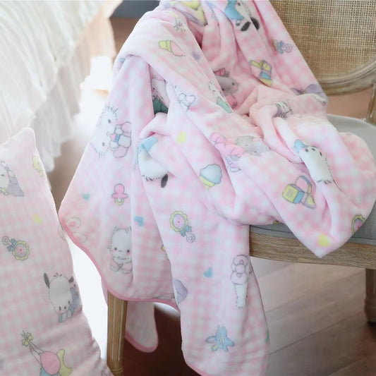 Cute Pink Cat Flannel Blanket Japanese Style Plush Throw