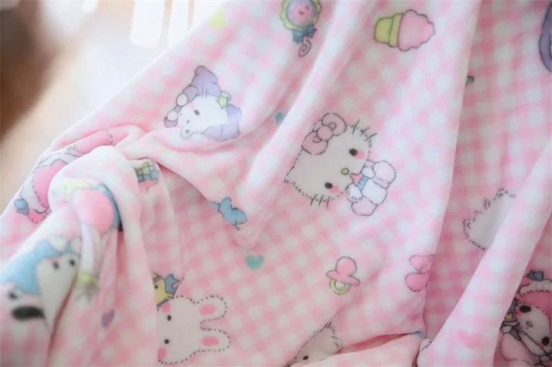 Cute Pink Cat Flannel Blanket Japanese Style Plush Throw