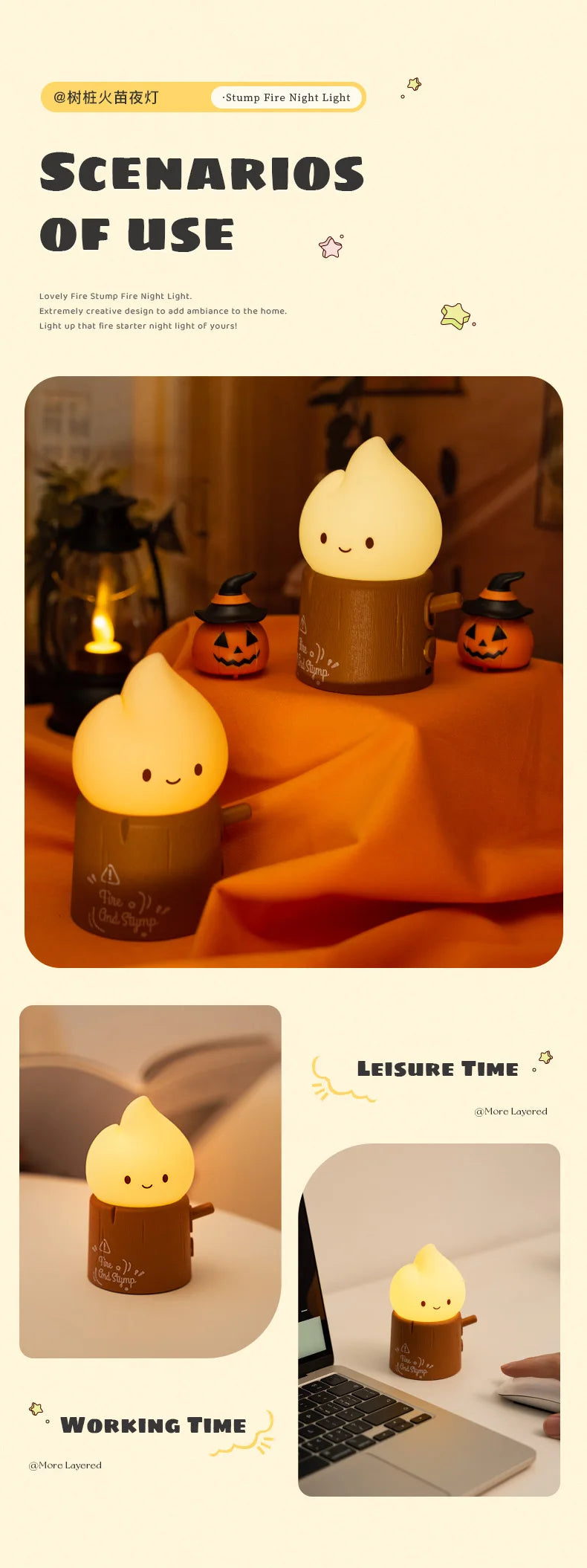 Flameless LED Night Light Dimmable Bedside Lamp for Kids