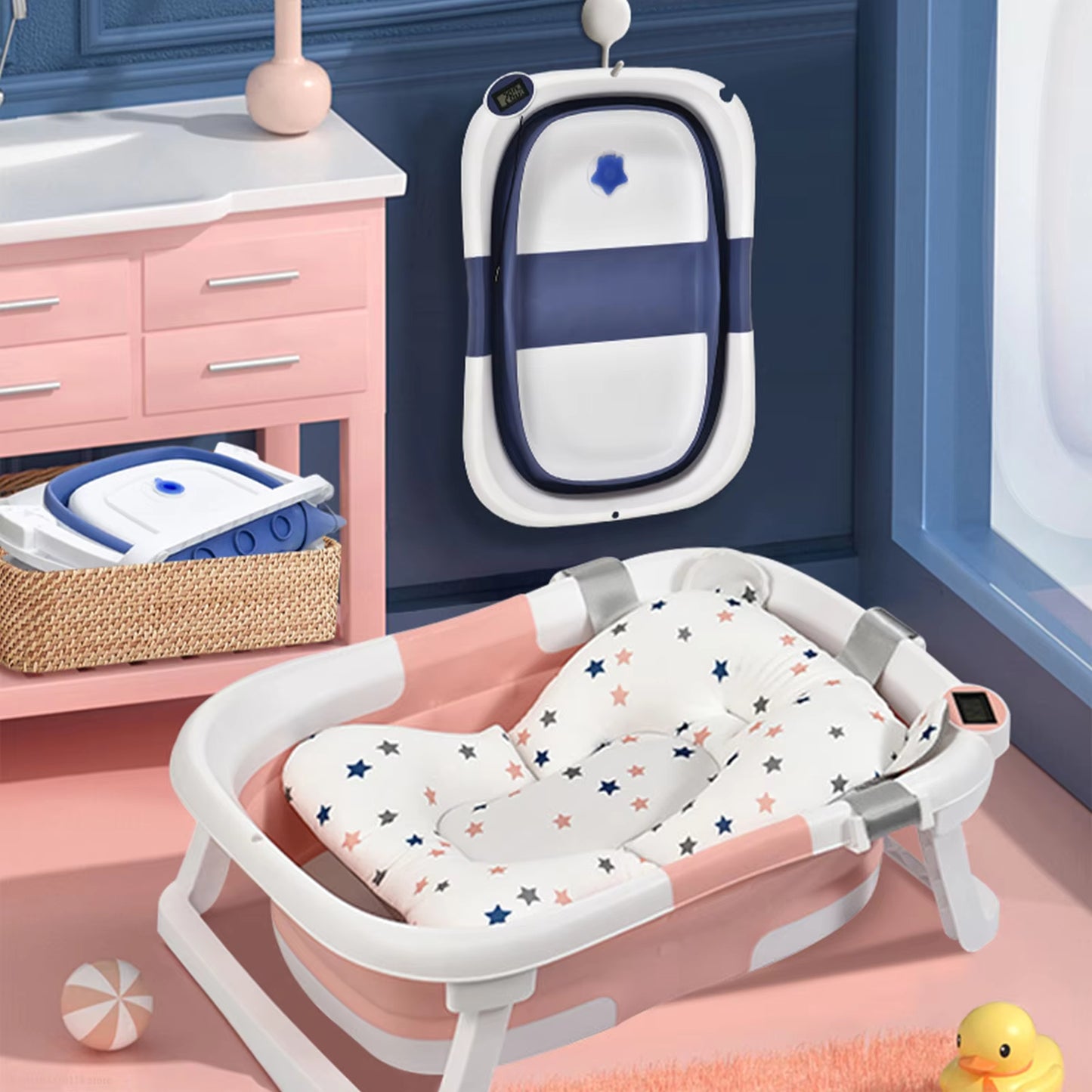 Foldable Silicone Baby Bathtub with Temperature Sensor