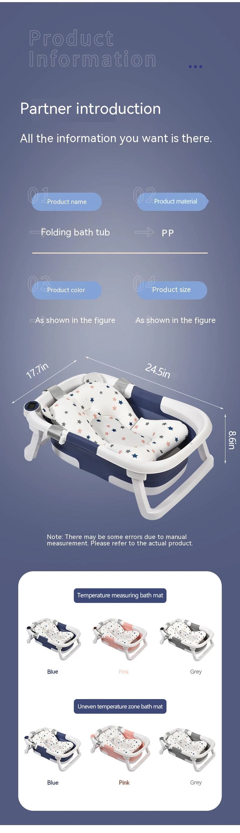 Foldable Silicone Baby Bathtub with Temperature Sensor