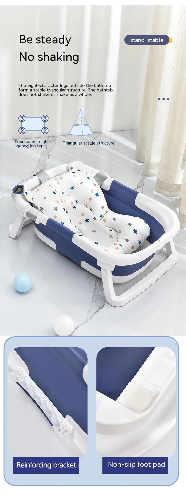 Foldable Silicone Baby Bathtub with Temperature Sensor