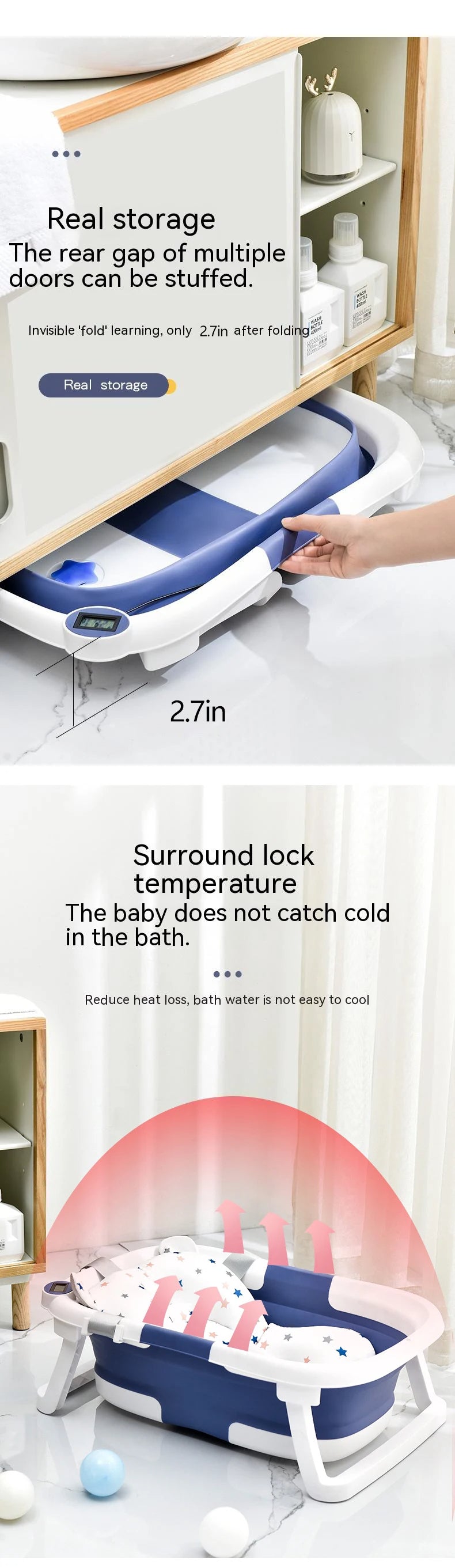 Foldable Silicone Baby Bathtub with Temperature Sensor