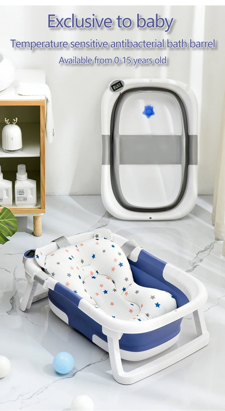 Foldable Silicone Baby Bathtub with Temperature Sensor