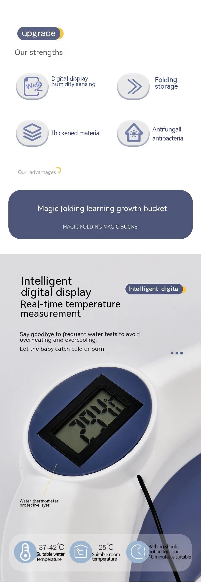 Foldable Silicone Baby Bathtub with Temperature Sensor