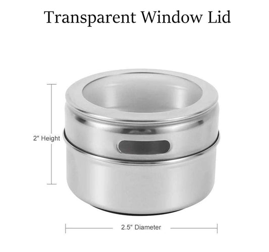 Magnetic Spice Jars with Wall Mounted Rack – Stainless Steel Spice Tins & Seasoning Containers with Labels