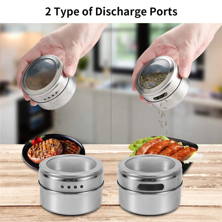 Magnetic Spice Jars with Wall Mounted Rack – Stainless Steel Spice Tins & Seasoning Containers with Labels