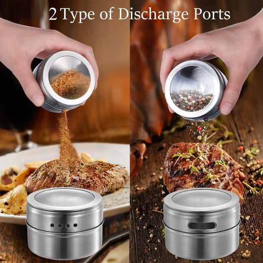 Magnetic Spice Jars with Wall Mounted Rack – Stainless Steel Spice Tins & Seasoning Containers with Labels