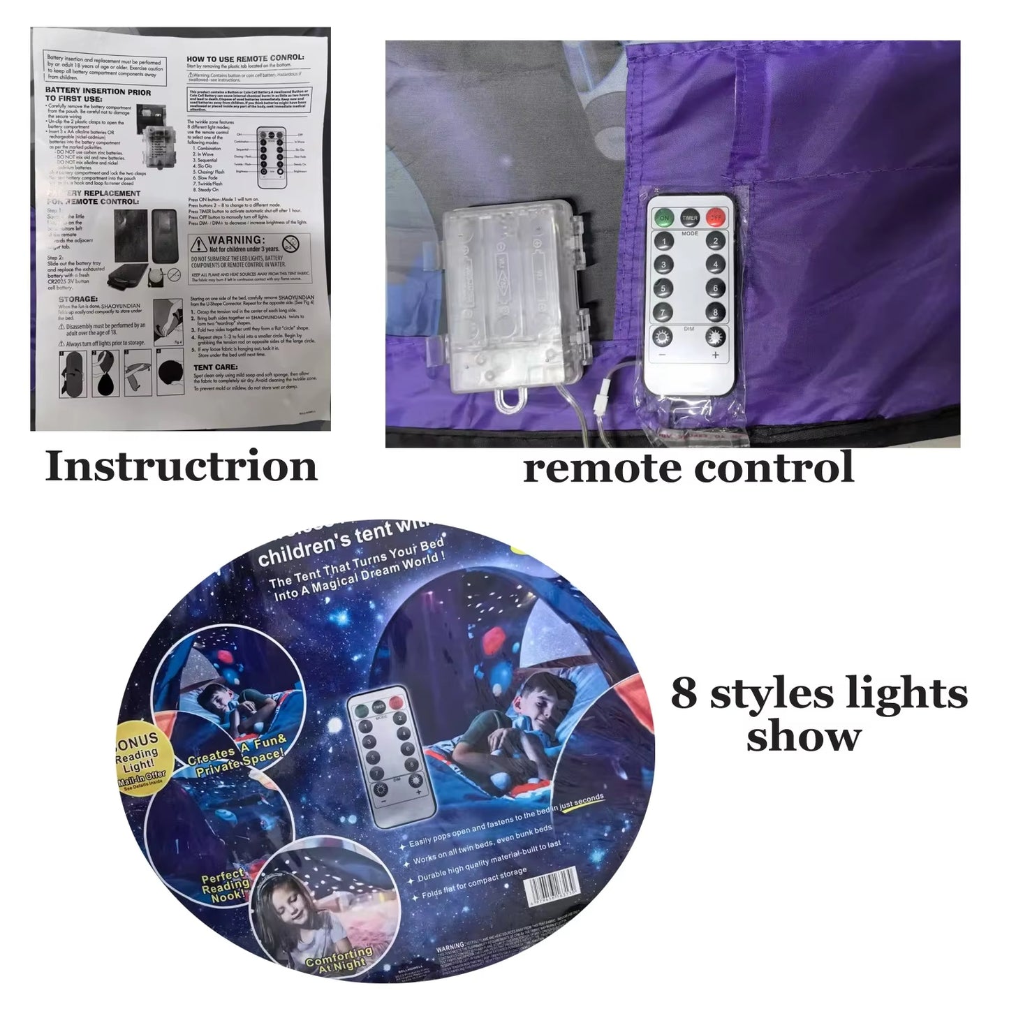 Kids Bed Dream Tent with Light Foldable Mosquito Net