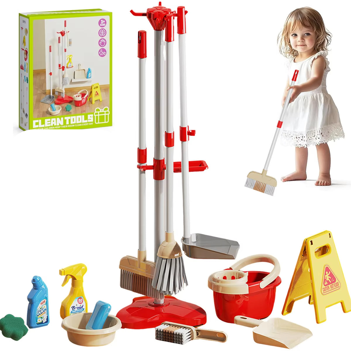 Kids Cleaning Toy Set Montessori Mini Broom Mop Dustpan
