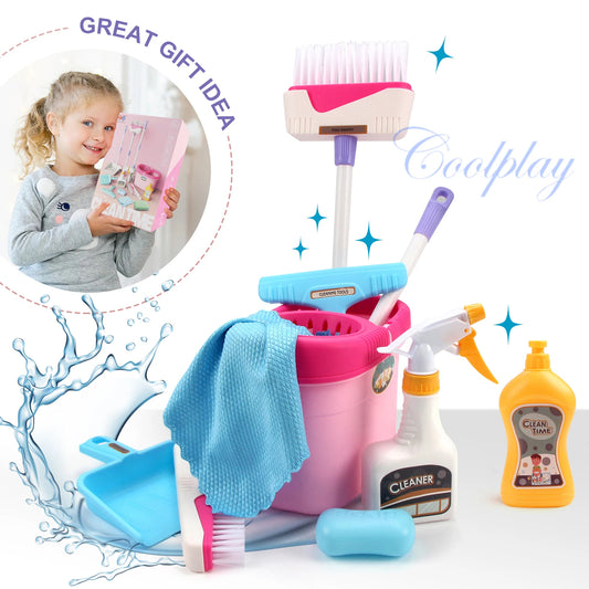 Kids Cleaning Toy Set with Broom Mop Bucket 12PCS