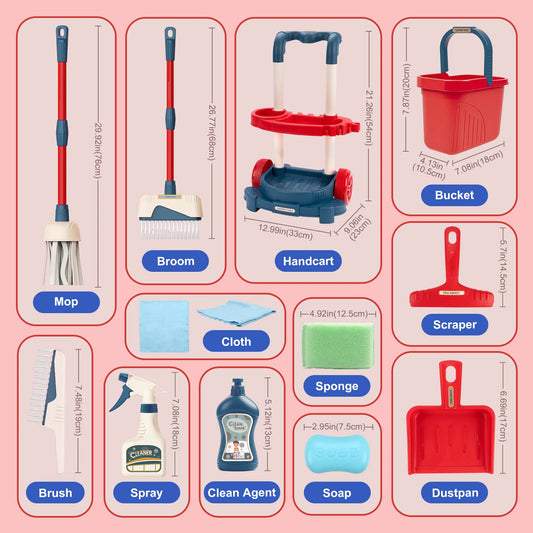 Kids Cleaning Toy Set with Broom Mop Bucket 12PCS