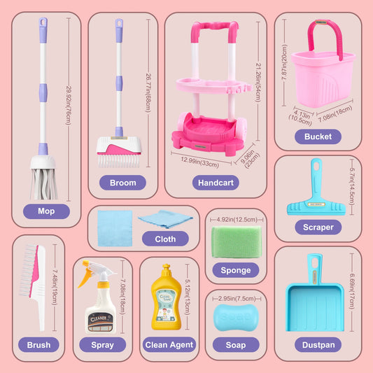 Kids Cleaning Toy Set with Broom Mop Bucket 12PCS
