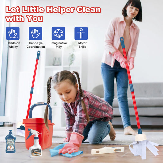 Kids Cleaning Toy Set with Broom Mop Bucket 12PCS
