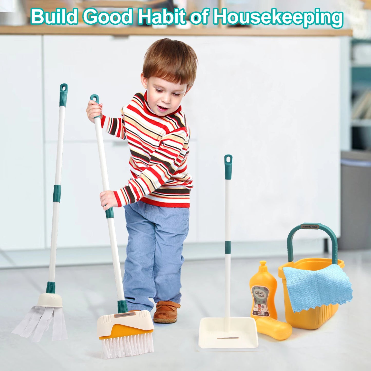 Kids Cleaning Toy Set with Broom Mop Bucket 12PCS