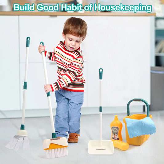 Kids Cleaning Toy Set with Broom Mop Bucket 12PCS