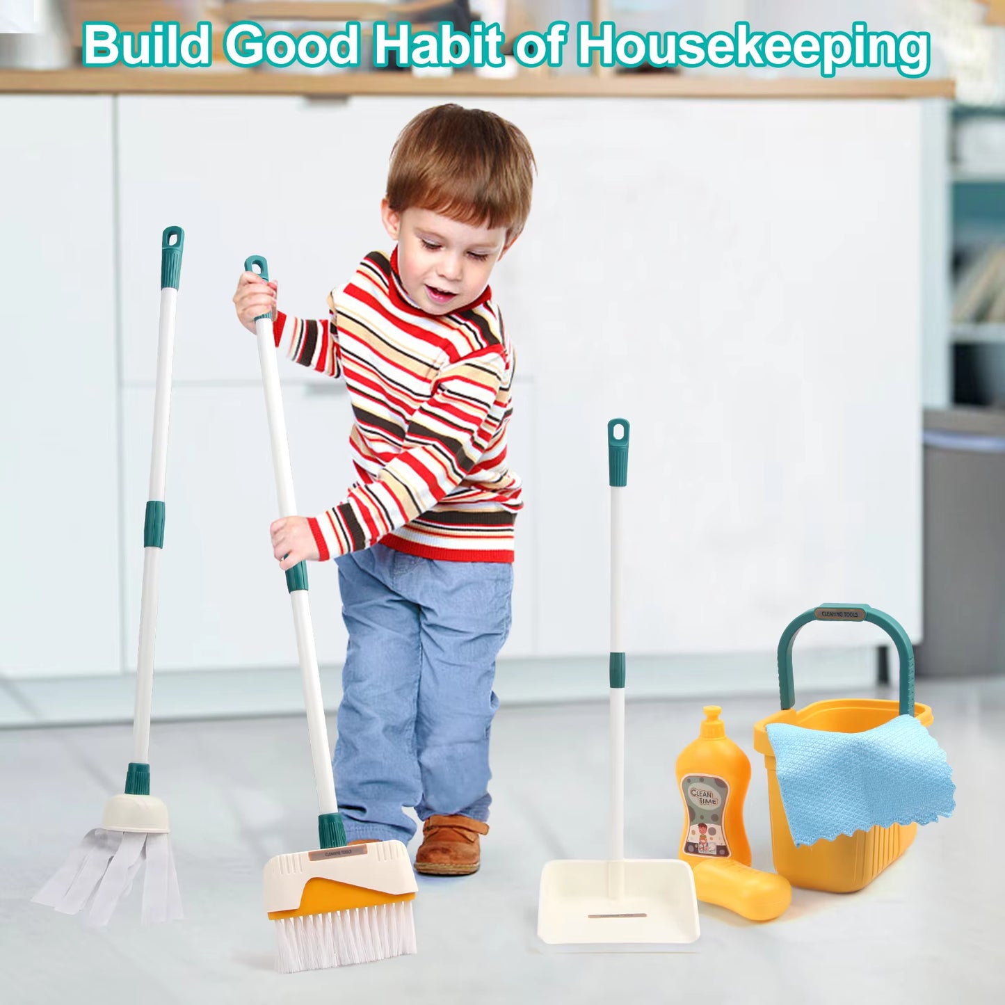 Kids Cleaning Toy Set with Broom Mop Bucket 12PCS