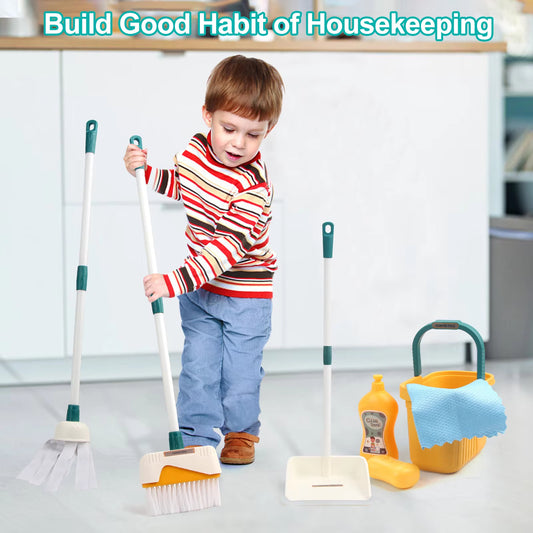 Kids Cleaning Toy Set with Broom Mop Bucket 12PCS