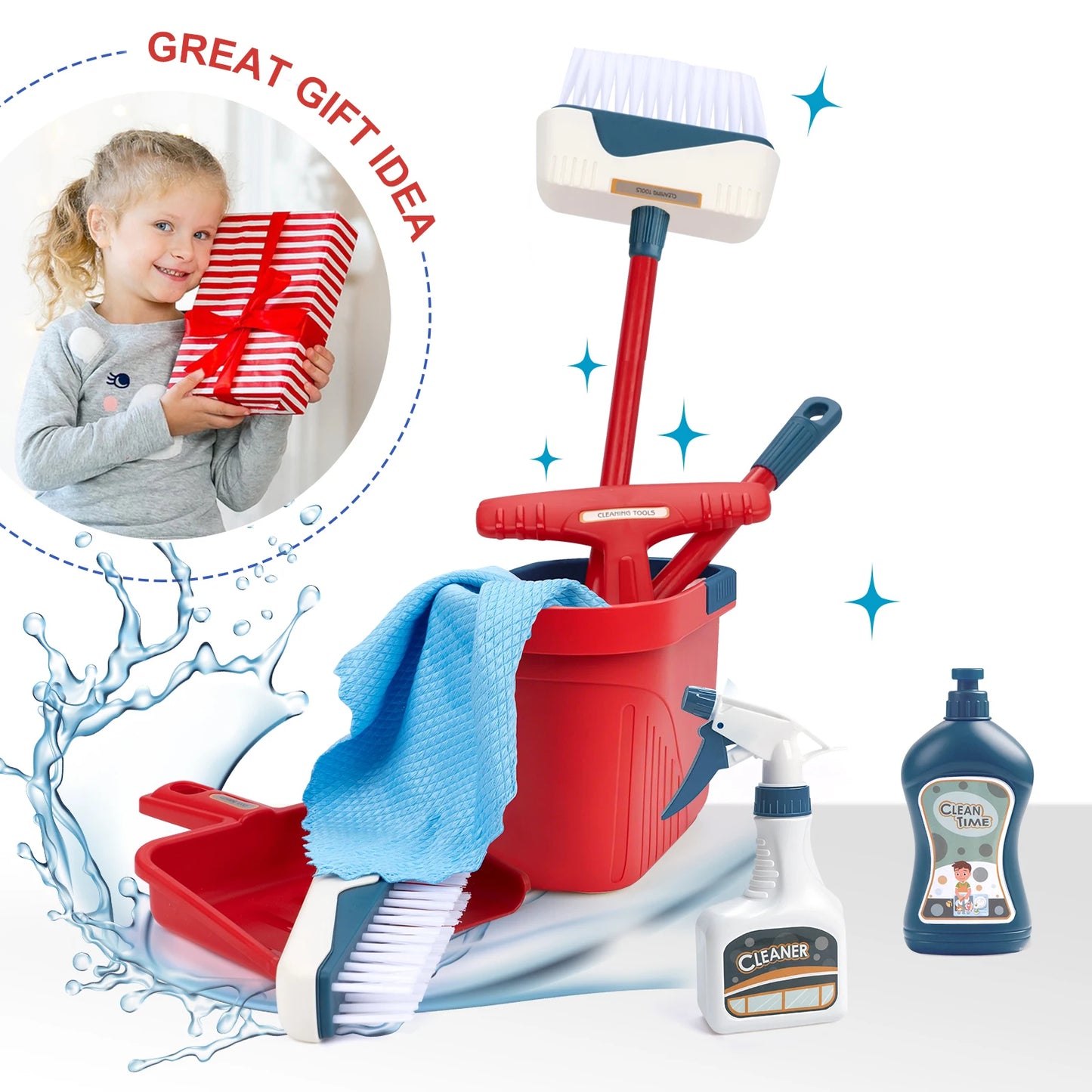 Kids Cleaning Toy Set with Broom Mop Bucket 12PCS