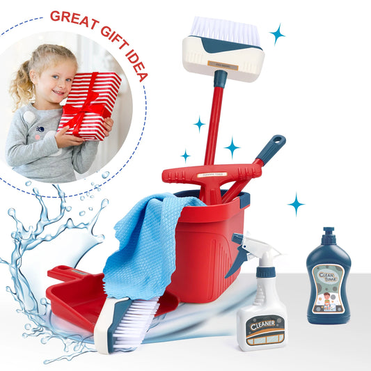 Kids Cleaning Toy Set with Broom Mop Bucket 12PCS