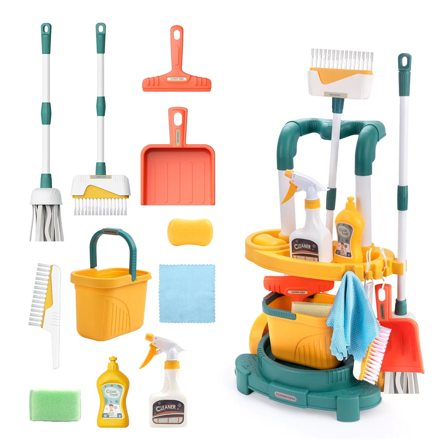 Kids Cleaning Toy Set with Broom Mop Bucket 12PCS