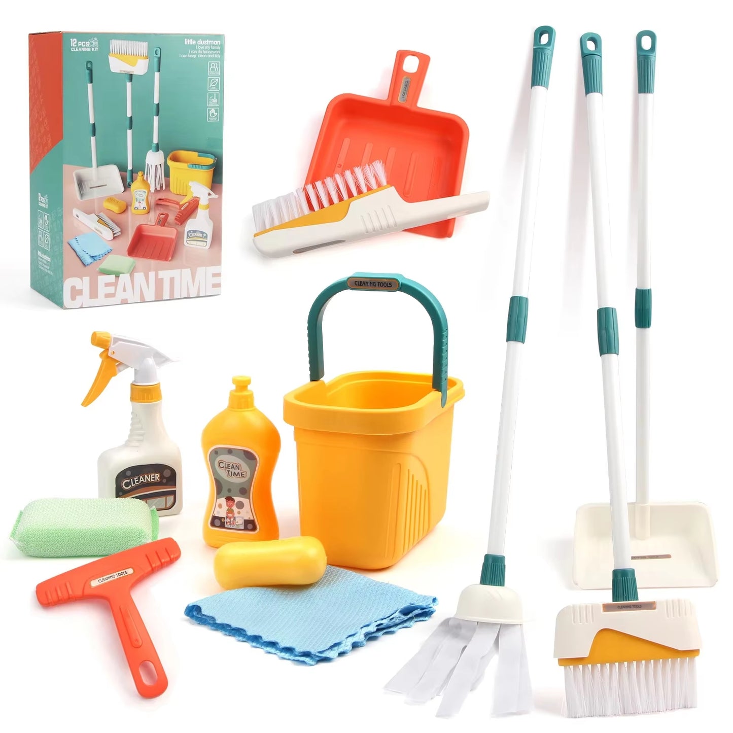 Kids Cleaning Toy Set with Broom Mop Bucket 12PCS