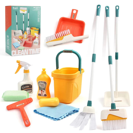 Kids Cleaning Toy Set with Broom Mop Bucket 12PCS