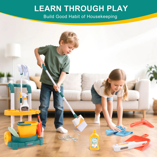 Kids Cleaning Toy Set with Broom Mop Bucket 12PCS