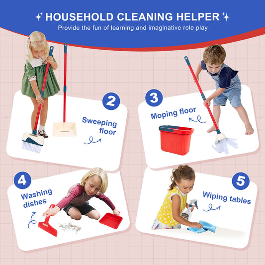 Kids Cleaning Toy Set with Broom Mop Bucket 12PCS