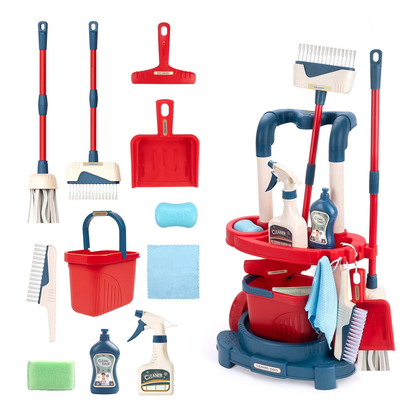 Kids Cleaning Toy Set with Broom Mop Bucket 12PCS