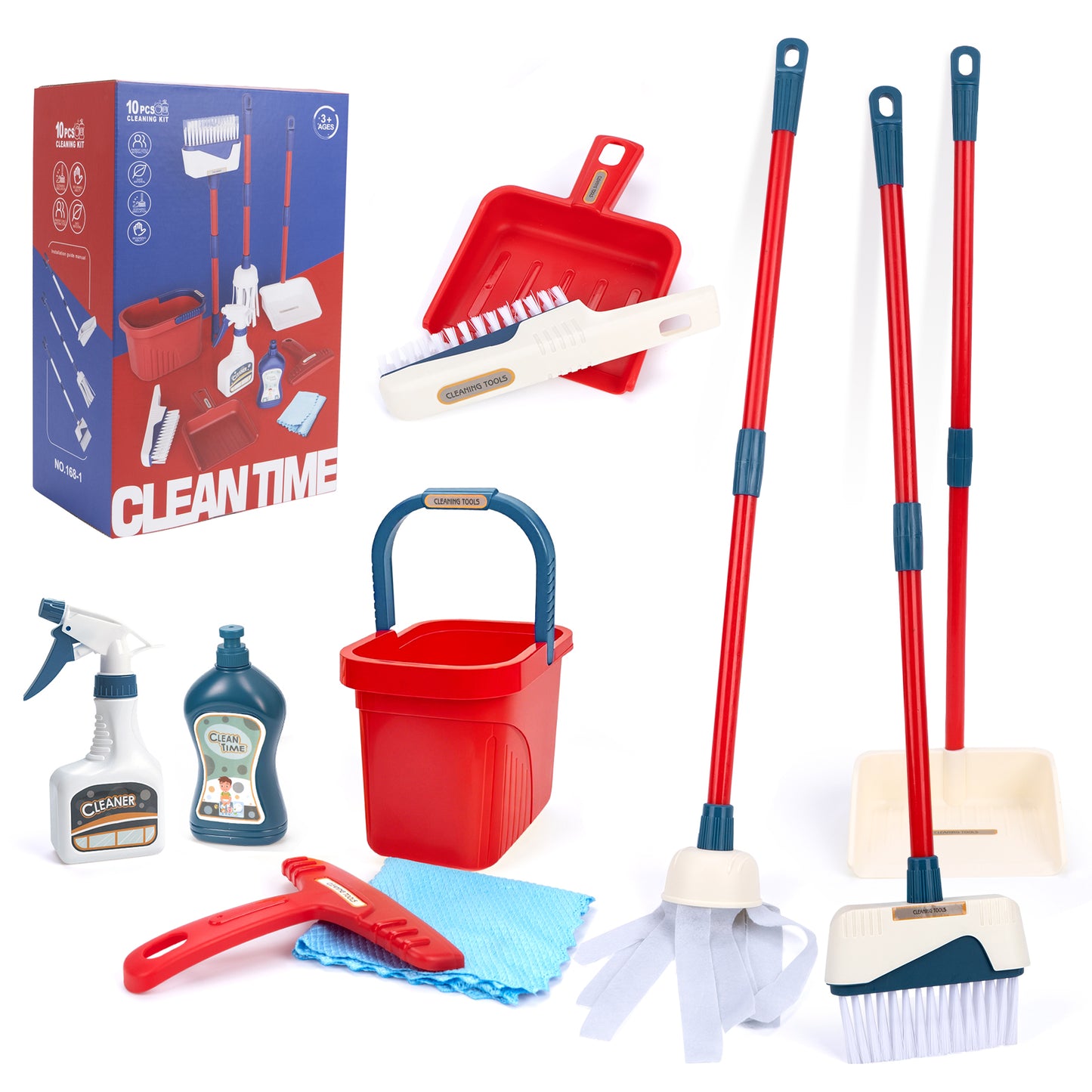 Kids Cleaning Toy Set with Broom Mop Bucket 12PCS