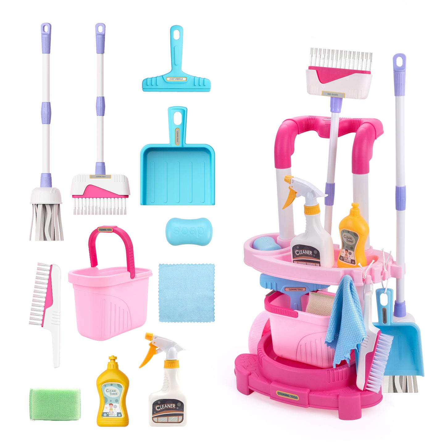 Kids Cleaning Toy Set with Broom Mop Bucket 12PCS