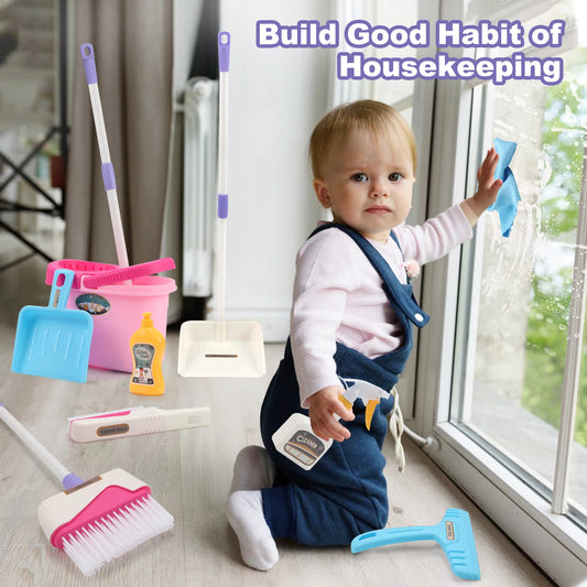 Kids Cleaning Toy Set with Broom Mop Bucket 12PCS