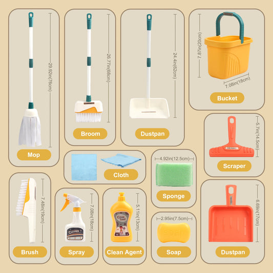 Kids Cleaning Toy Set with Broom Mop Bucket 12PCS