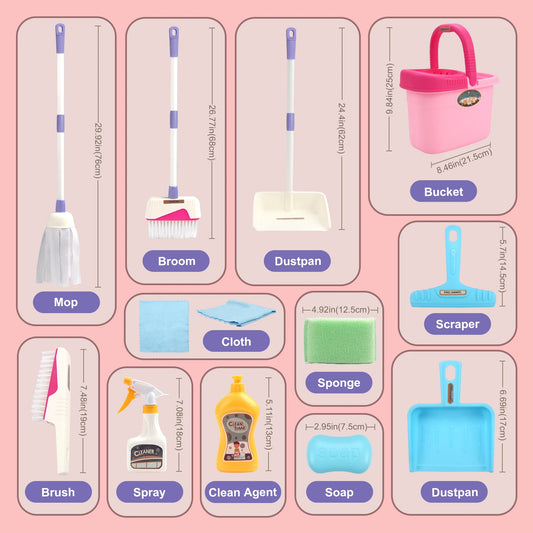 Kids Cleaning Toy Set with Broom Mop Bucket 12PCS