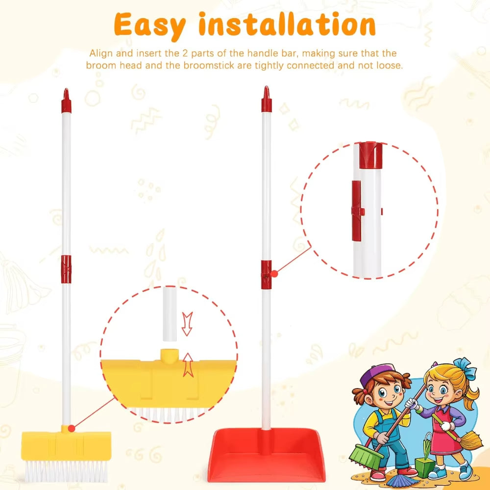Kids Cleaning Toy Set with Broom and Dustpan for Pretend Play